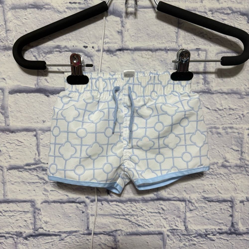 Edgehill Collection Stylish White and Blue Patterned Swim  Shorts 18 M